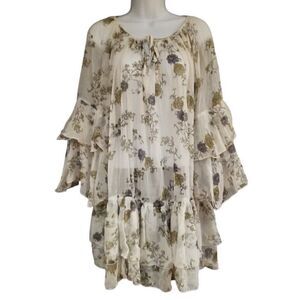Free People Ivory Comb Mini Dress Size XS Boho Hippie Sheer Bell Sleeve New